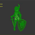 Female Warrior With Armor Helmet Red Feather Sword Shield Emblem Shorts And Long Boots