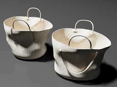 Two Woven Storage Baskets with Natural Material Handles and Simple Modern Design 3d model