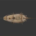 Vintage Wooden Sailing Ship Model With Two Masts And White Hull