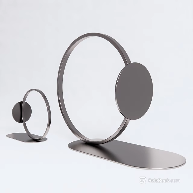 Modern Minimalist Two Piece Metal Decorative Ornament Set With Circular Ring And Flat Base 3d model 