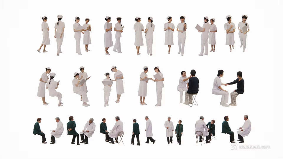 Medical Staff And Patients Interaction In Diverse Healthcare Scenes With Different Poses 3d model 