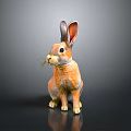 Orange Brown Rabbit Figurine With Large Ears Whiskers Sitting On Shiny Black Background