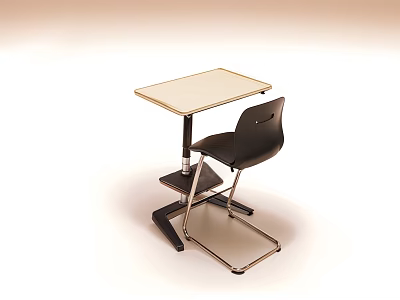 Black Leisure Chair With Metal Frame And Matching Study Table Design 3d model