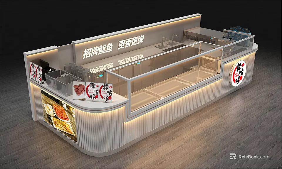 Modern Mall Food Shop With Transparent Display Counter Food Display And Soft Food Signage 3d model 
