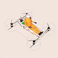 Person In Orange Suit Riding Multi Rotor Flying Vehicle With Propellers