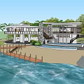 Seaside Detached Villa With Palm Trees Swimming Pool And Wooden Dock