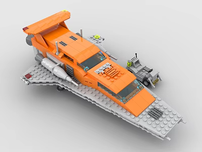 Orange and Gray Building Blocks Spaceship Model with Detailed Cockpit and Engines 3d model