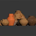 Traditional Ceramic Pottery Display With Various Sizes Orange Vases And Decorative Jars
