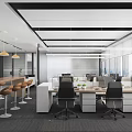 Modern Public Office Space with Marble Reception Desk Company Sign and Open Layout