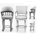 Classic Leather Bar Stools With Carved Wooden Legs And Armrests Design