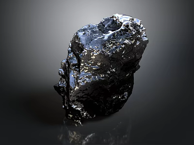 Natural Black Stone With Shiny Polished Surface And Raw Textured Edges 3d model
