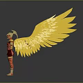 Mythical Warrior Game And Movie Character With Golden Wings Golden Helmet Red Body And Armor