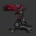 Red Mechanical Multi Barrel Weapon With Stable Base And Tech Design 3d model