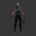 Character Creature 3D Model Green Top Dark Pants Light Hair Dagger Front Back View 3d model