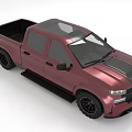 Burgundy Double Cab Pickup Truck with Black Roof Stripes Wheels and Running Boards