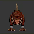 3D Model Red Spiked Creature Character with Fangs Tongue Out and Metal Restraints