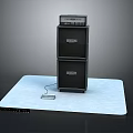 Black Electronic Speaker Stack With Amplifier Control And Foot Pedal On Light Blue Platform 3d model