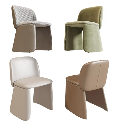 Modern Leisure Chairs In Beige Leather And Green Fabric With Sleek Minimalist Design 3d model