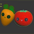 Cute Carrot Tomato Shaped Dolls With Orange Red Bodies Green Leaves And Smiling Faces