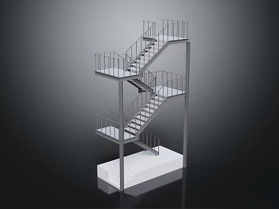 Metal Multi Level Staircase Design With Metal Handrails And White Base Structure 3d model