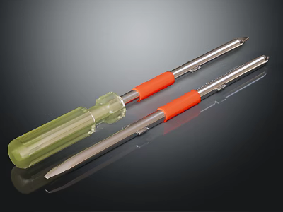 Professional Hardware Screwdrivers with Orange Handles Transparent Parts and Metal Shafts 3d model