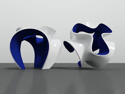 Blue And White Abstract Sculptures With Curved Shapes And Modern Design 3d model