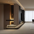 Modern Living and Dining Room Interior With Sofa Coffee Table Chairs And Large Windows