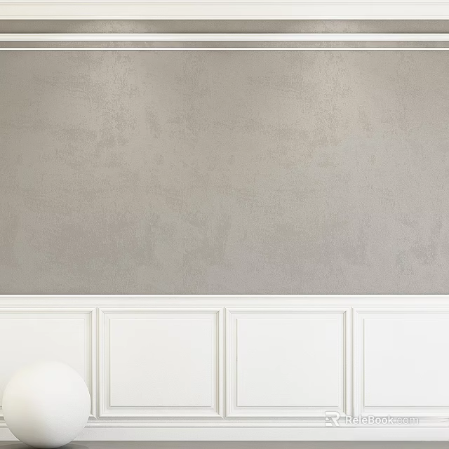 Gray Textured Wall With White Wainscoting Components And Rectangular Panels 3d model 