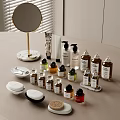 Elegant Perfume And Cosmetic Collection With Various Bottles Jars On Marble Dressing Table
