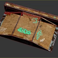 Worn Graffiti Wooden Structure With Multiple Compartments Green Black Text Patterns Brown Edge Wear 3d model