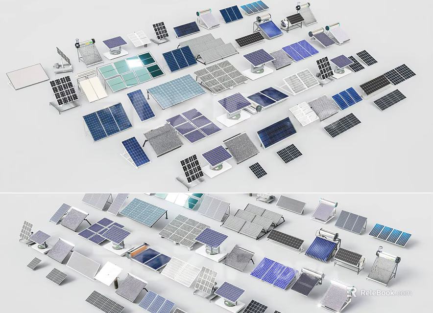 Diverse Solar Panels Collection With Multiple Sizes Shapes And Design Variations 3d model