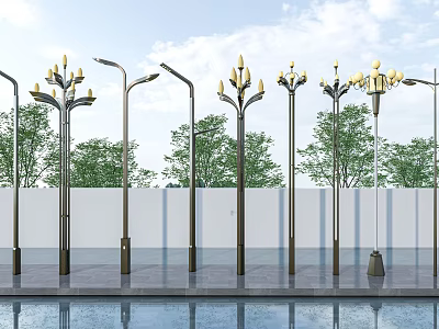 Outdoor Lights With Metal Poles And Multiple Lamps For Garden And Street Decoration 3d model