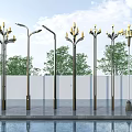 Outdoor Lights With Metal Poles And Multiple Lamps For Garden And Street Decoration