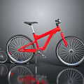 Red Bicycle With Small Red Bike Black Seat Silver Spokes Wheels Gray Background Reflection