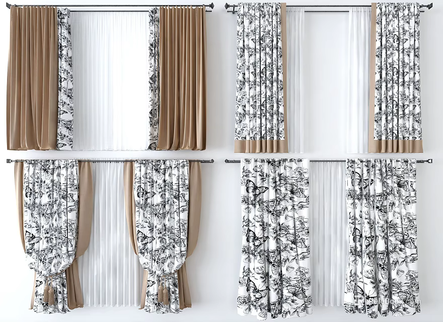 Stylish Curtains With Various Printed Patterns And Elegant Window Fabric Designs 3d model 