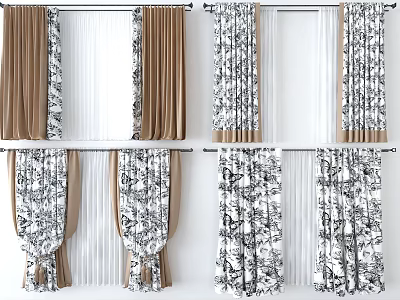 Stylish Curtains With Various Printed Patterns And Elegant Window Fabric Designs 3d model