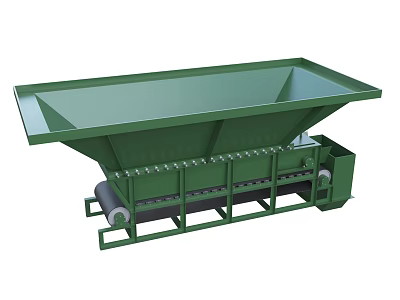 Green Industrial Hopper Feeder Equipment With Roller Conveyor And Metal Frame For Material Handling 3d model