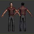 Men's Casual Clothing Set Red Striped Shirt Blue Jeans and Brown Shoes