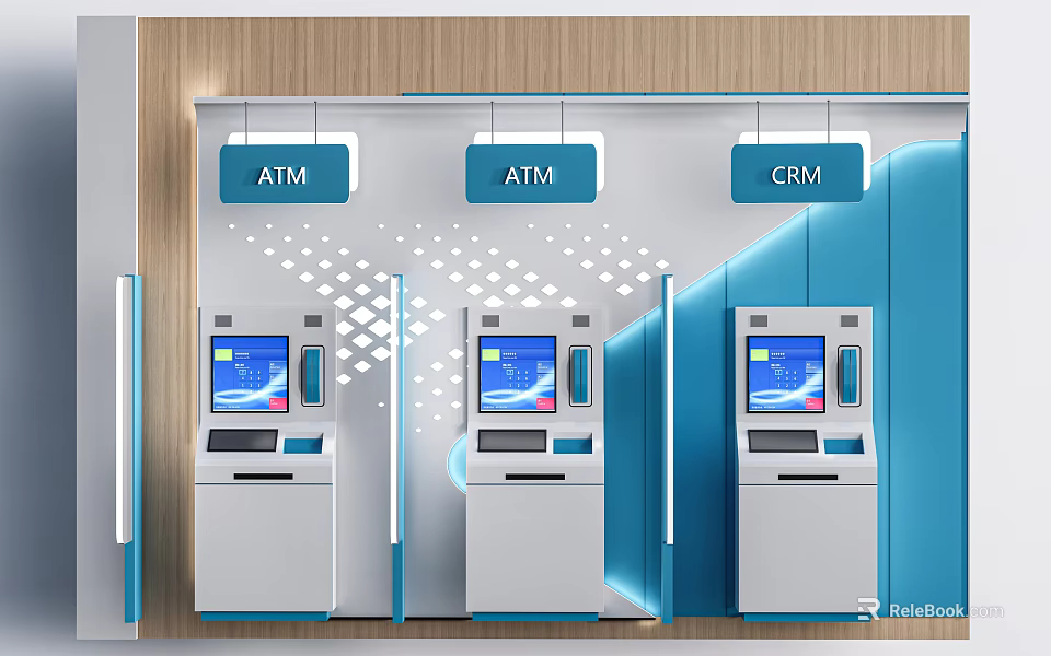 Intelligent Machines ATM And GRM Self Service Banking Kiosks In Modern Setup 3d model 