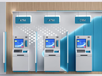 Intelligent Machines ATM And GRM Self Service Banking Kiosks In Modern Setup 3d model