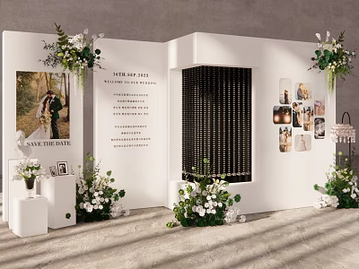 Fairy Tale 2024 Wedding Display With Couple Photo Flower Decorations And Wine Rack 3d model