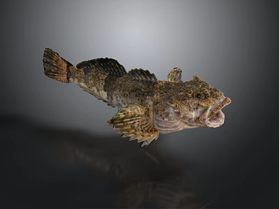 Rough Skinned Fish With Open Mouth And Unique Fins On Dark Background 3d model