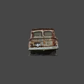 Vintage Rusty Truck With Weathered Body Parked In Overgrown Grass Area