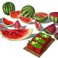 Fresh Juicy Watermelon Whole And Sliced Pieces On Display Arrangement