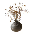 Natural Decorative Dark Textured Vase with Dried Brown Leaves and Branches