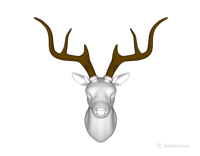 Animal Wall Decor White Deer Head with Brown Antlers Home Interior Decoration 3d model 