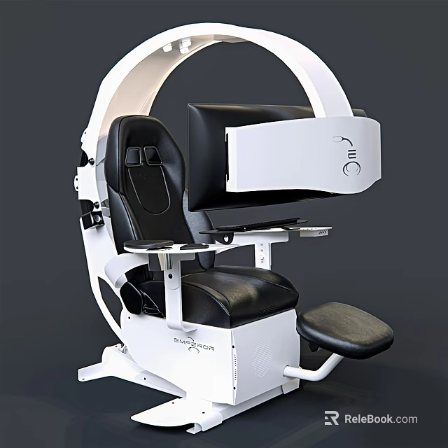 White Arc Frame VR Experience Chair With Black Ergonomic Seat And 3d model 