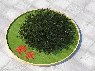 Lush Green Ophiopogon Grass in Circular Tray with Fresh Vibrant Foliage Design 3d model