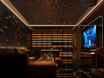 Luxurious Modern KTV Interior With Comfortable Sofa LED Screen Ambient Lighting And Decorative Walls 3d model