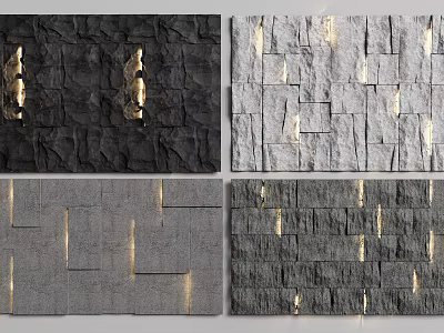 Modern Textured Background Wall Panel Designs With Stone Tiles And Gold Accents 3d model